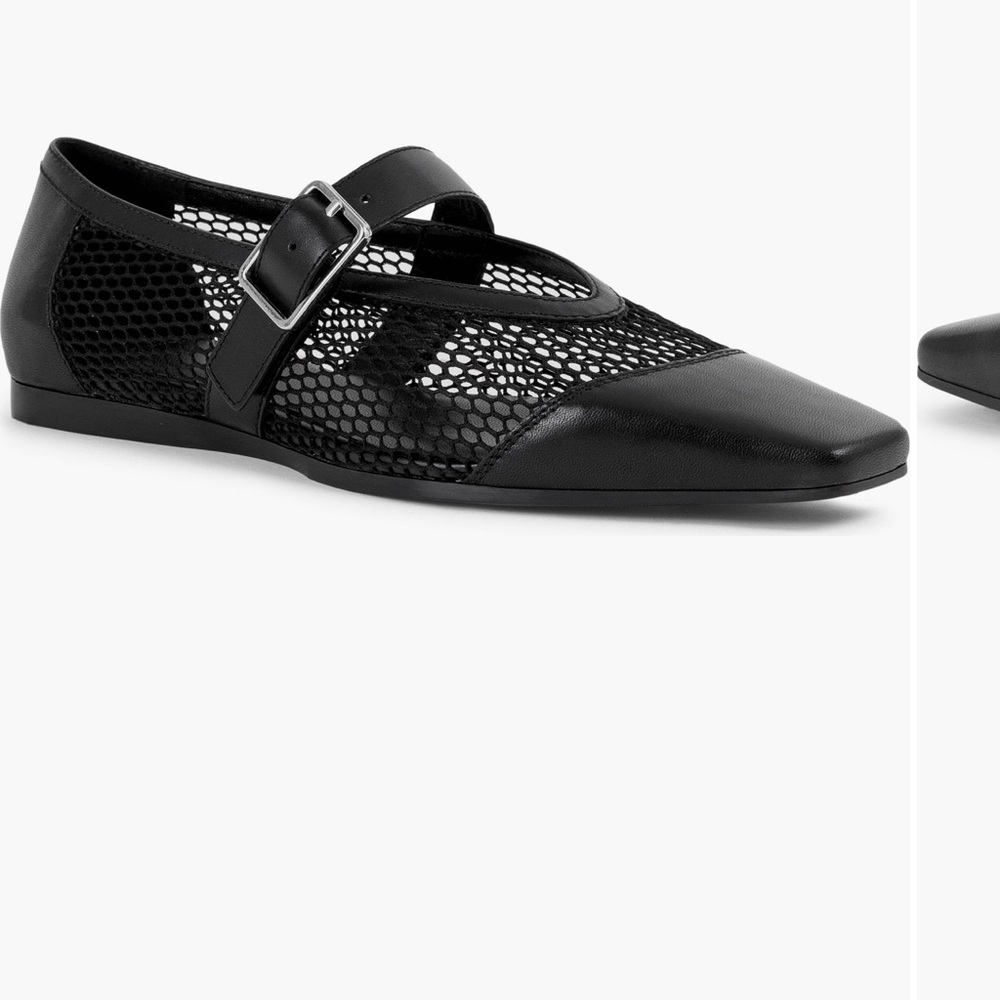 Vagabond Delia Leather Mesh Square Toe Flats - Black